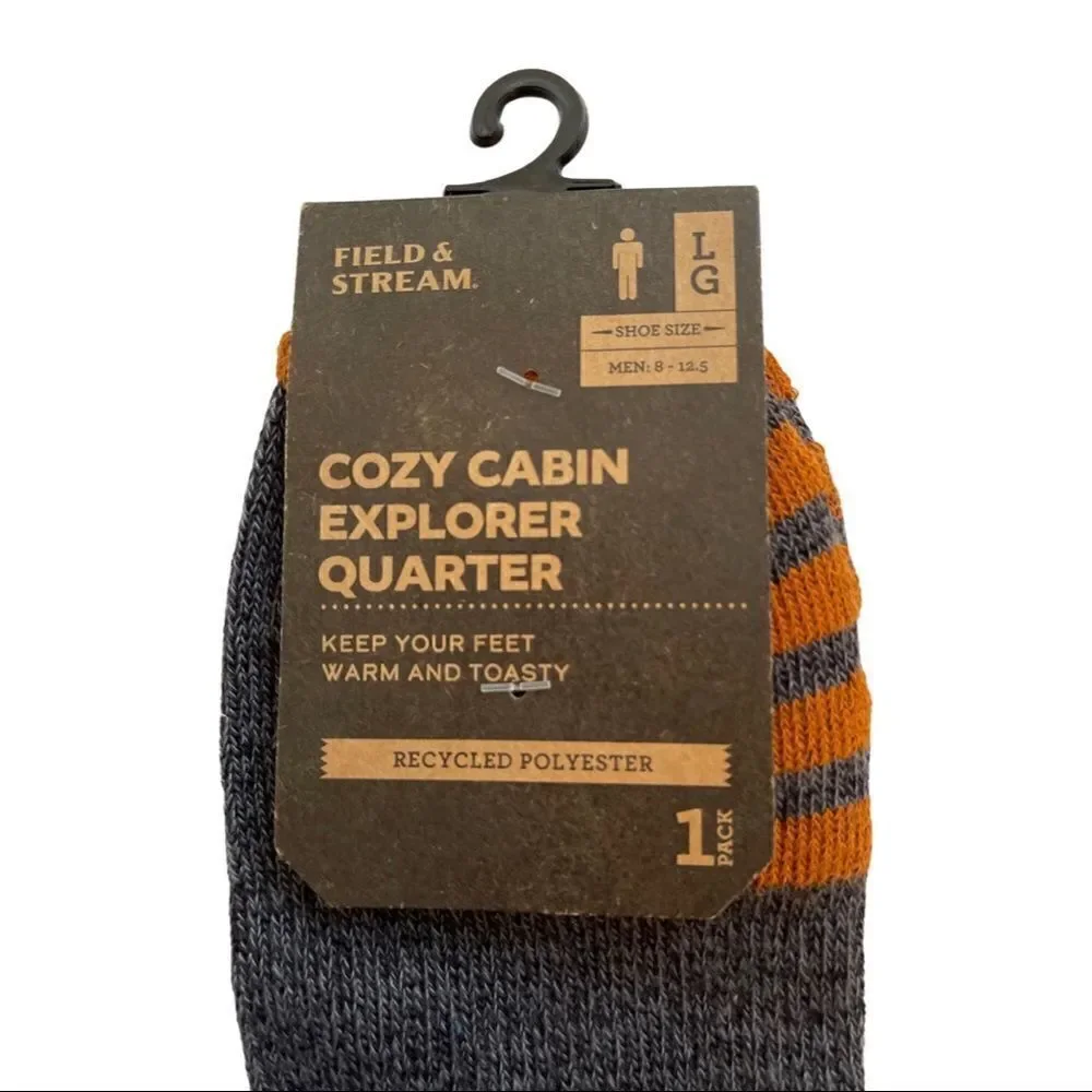 Men's Cozy Cabin Explorer Quarter Socks • Gray/Orange • NWT